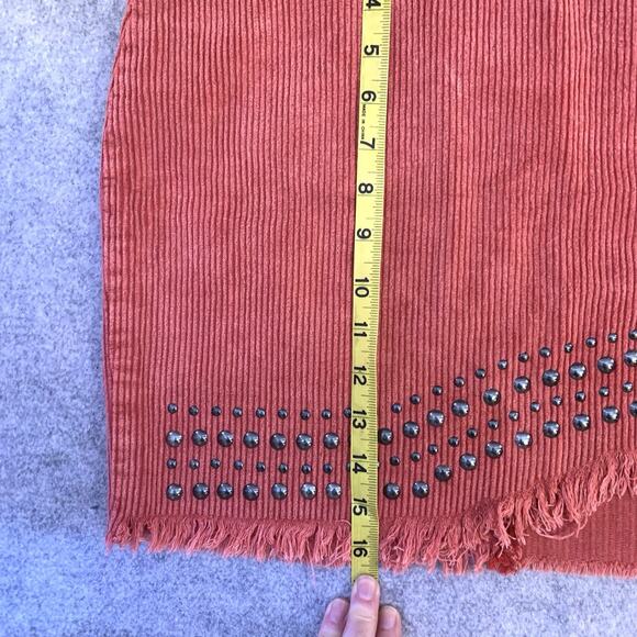 POL Corduroy Mini Skirt in Coral, Women’s S, Festival Skirt Cowgirl Studs Fringe - Picture 10 of 10